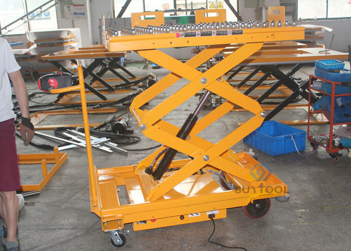 China 1020×610mm Mobile Lift Tables Mobile Scissor Lift Trolley With Balls 24VDC